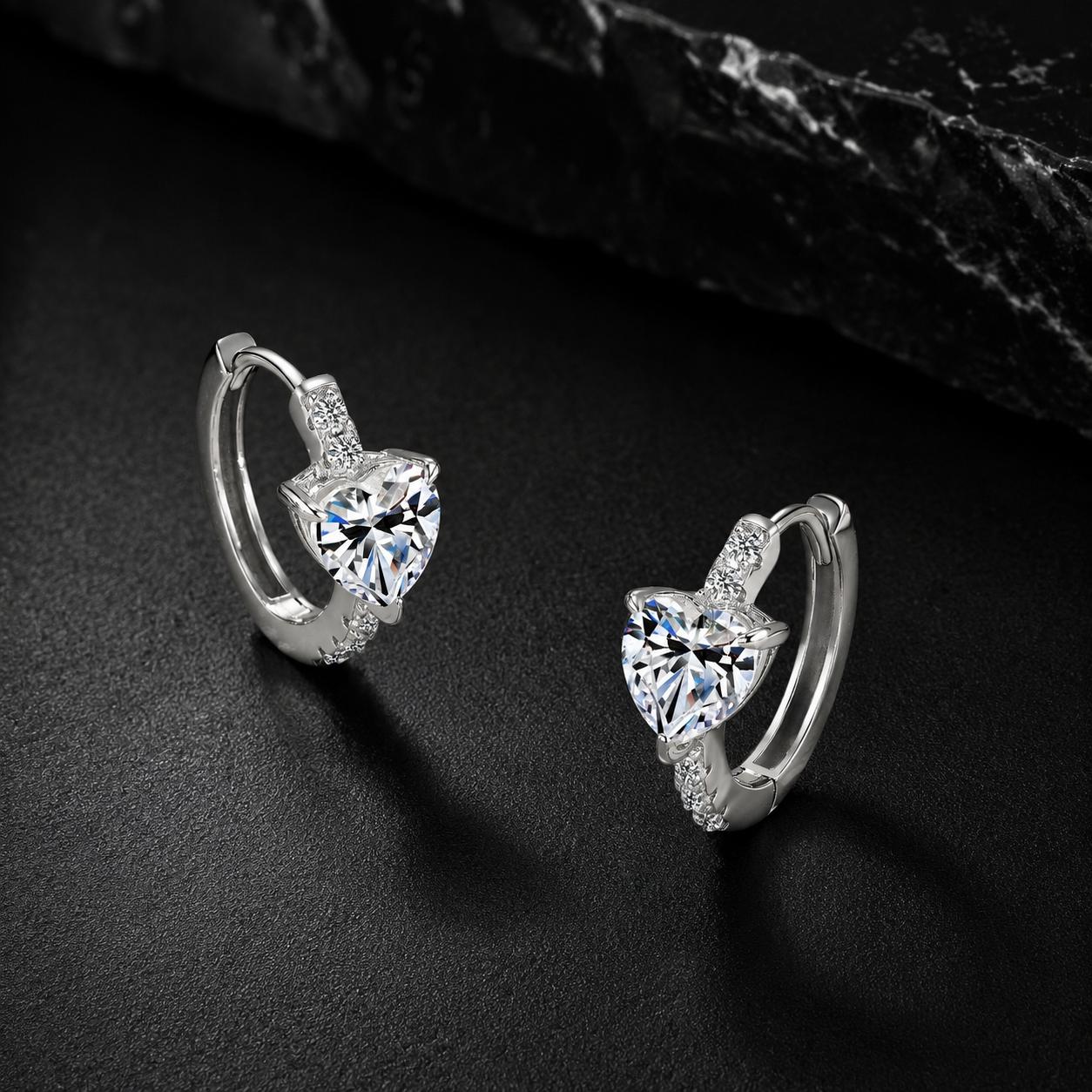 Heart Shape Moissanite Hoop Earrings 925 Sterling Silver Huggie Earring Dainty Love Heart Moissanite Jewelry for Gift Women E16849 серебряный