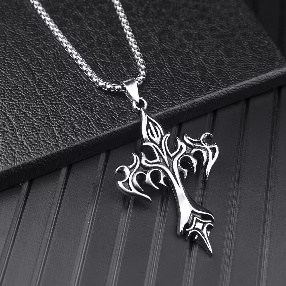 

1 piece of retro flame cross necklace, stainless steel chain, punk hip-hop gothic street jewelry gift for men and women