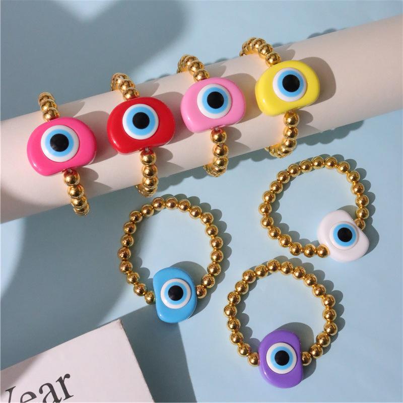 Vintage Cool Resin Blue Evil Eyes Exaggeration Bracelets Round Beaded Bangle Bohemian Jewelry Women Trend Popular Trend Bracelet
