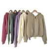Women's Sweet Candy Color Hooded Knit Cardigan - Soft, Glutinous, Short, Loose, Thickened with Zipper