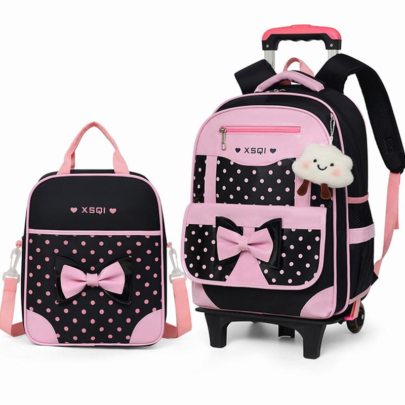 Children'S Tie Rod Schoolbag Three Rounds Girl Princess Primary School Backpack Girls Schoolbag 1-3-5 -6 Level Drag