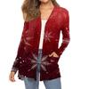 Women's Fashion Christmas Print Long-Sleeved Pocketed Slim-Fit Cardigan Coat