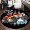 Monster Truck Runder Teppich Flanellteppich für Jungenzimmer Dekoration Rennauto Themenbereich Matte Rutschfest Weiche Bodenbedeckung Kinderzimmer
