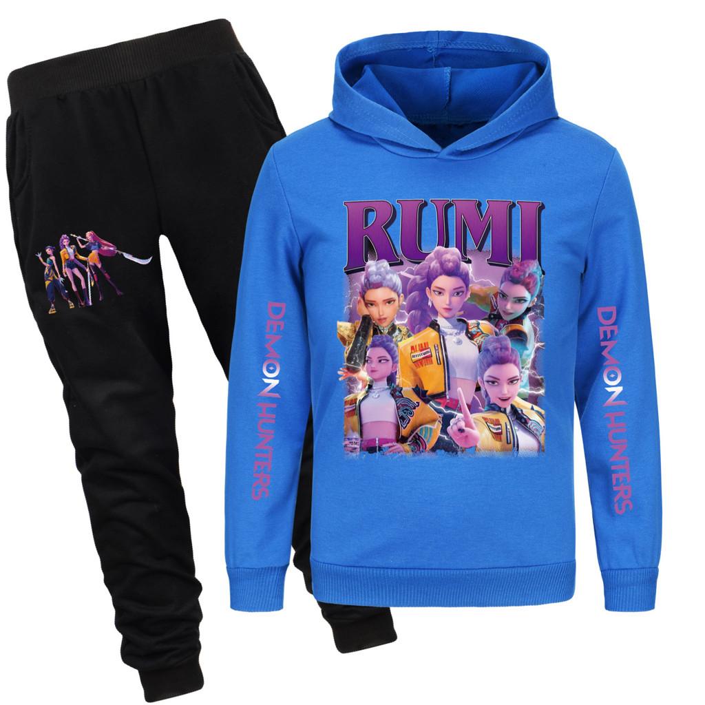 Kpop Demon Hunters Pattern Children Hoodie And Pants Set With Cartoon Print For Winter And Spring Play