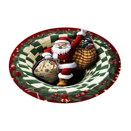 Christmas 3D Rug Santa Claus/Gnome/Dog Quilted Round Swirl Rug Non-Slip Optical Illusion