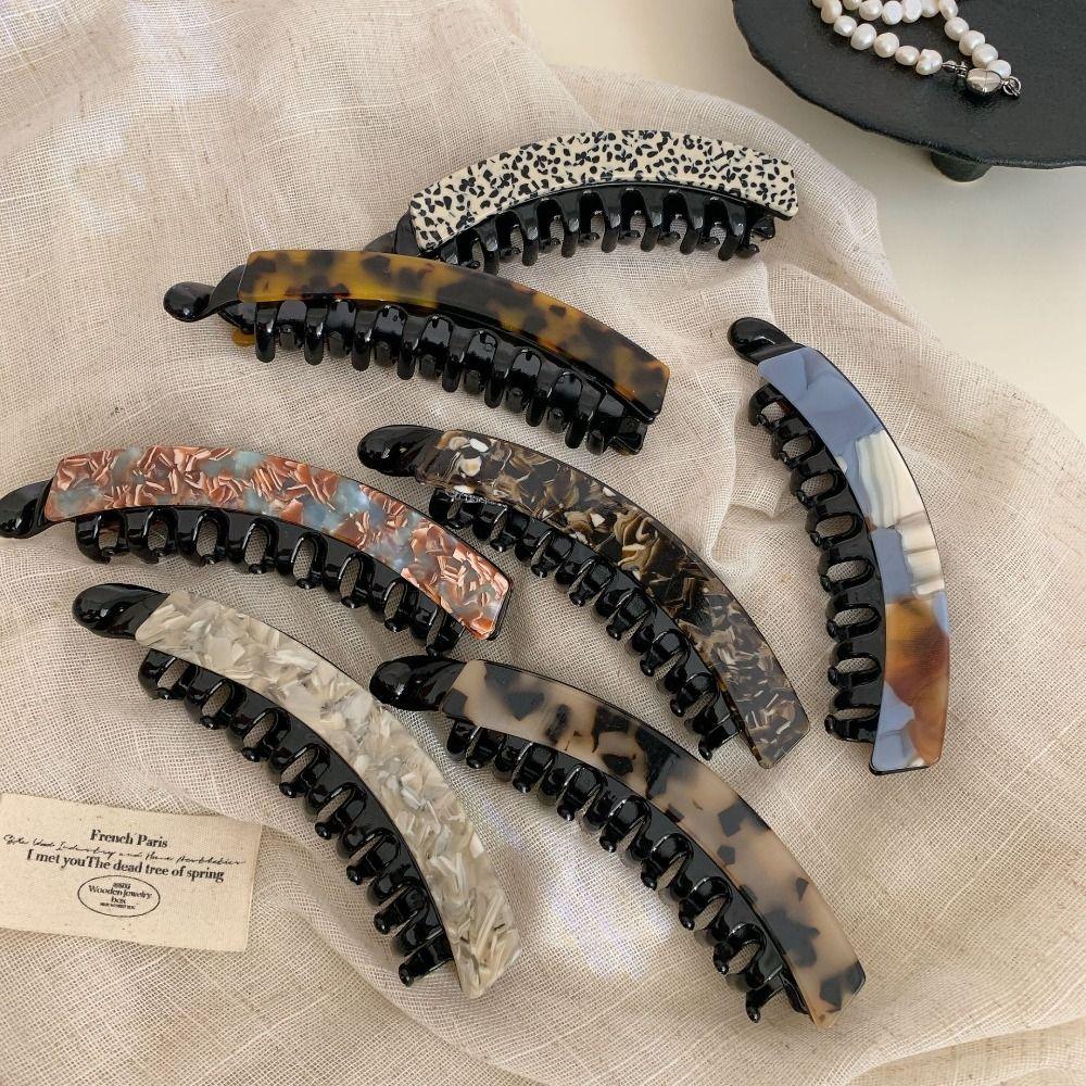 Geometric Acetate Banana Clip Acetic Acid Vertical Clip Leopard Print Hair Clip  Female