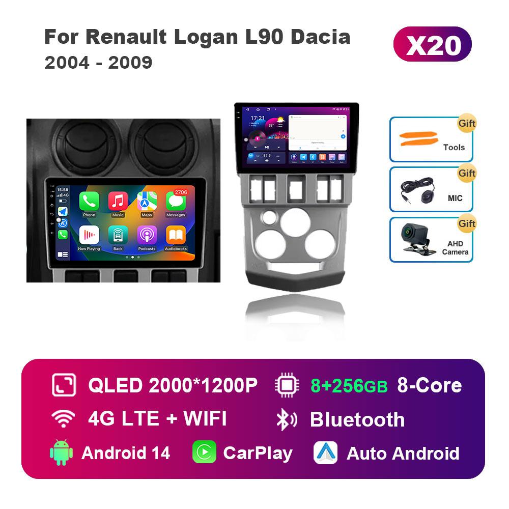 Car Video Multimedia player DSP Stereo for Renault Logan L90 Dacia 2004 - 2009 Android 14 GPS Navi WiFi IPS Screen 4G Bluetooth