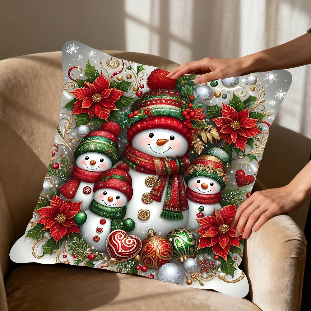 Christmas Snowman Pillow Case Cushion Cover Soft Cute Throw Pillow Case For Car Sofa Pillowcase Polyester With Zipper