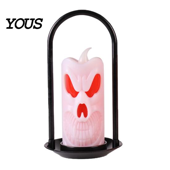 Halloween Home Decoration LED Flameless Pillar Candles, Spooky Face Handheld Candle Light, Battery Operated Flickering Fake Candles for Party