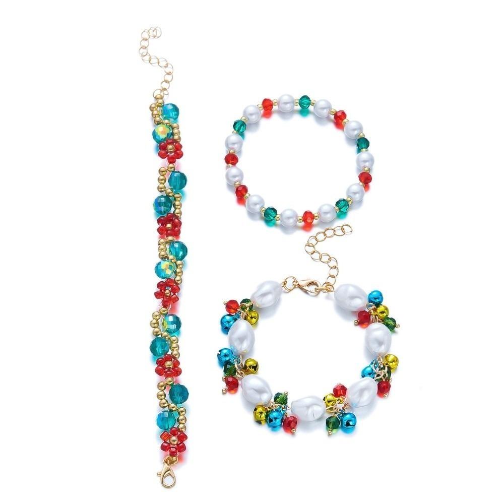 Layered Christmas Bracelet Set Red Green Stackable Bracelets Sweet Beaded Hand Chain  Holiday Party