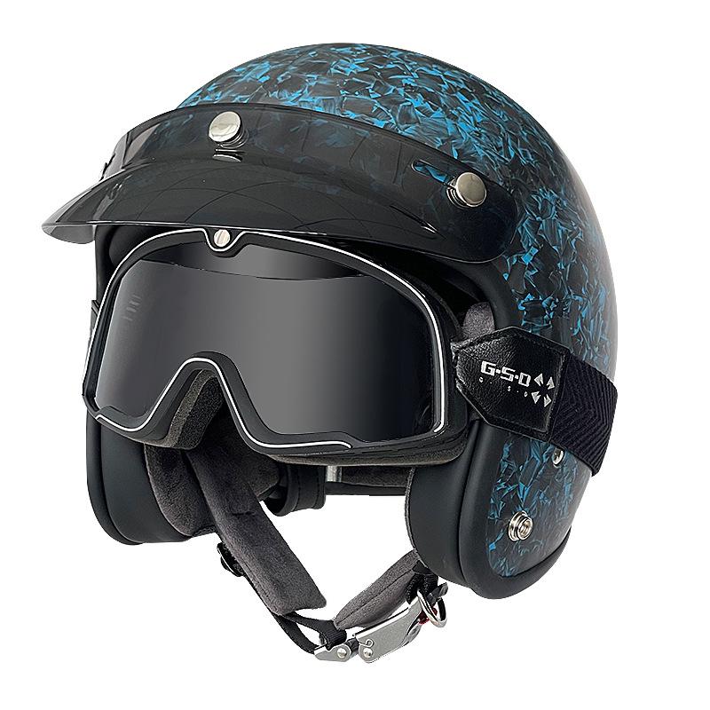 3C Certified Retro Harley Carbon Fiber Motorcycle Helmet, Unisex All-Season Winter Half Helmet