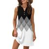 Damen Modisches Retro Colorblock Patchwork Bedrucktes V-Ausschnitt Knopfleiste Taschenweste Kleid Strandurlaub Sommerkleid