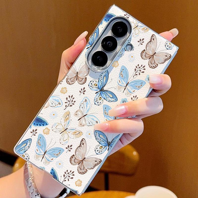 Line Butterfly Pattern Case For Samsung Z Fold 7 6 5 Luxury Hybrid 3in1 Leather Skin Plating Folding Phone Cover For Samsung Z Fold7 Fold6 Fold5