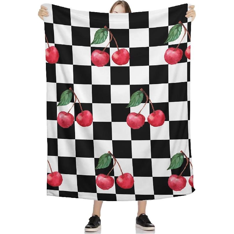 Checkerboard Cherry Blankets for Couch Sofa Bed Throw Blanket Super Soft Lightweight Warm Gift for Women Men Kids Indoor Home Decor 40X50in