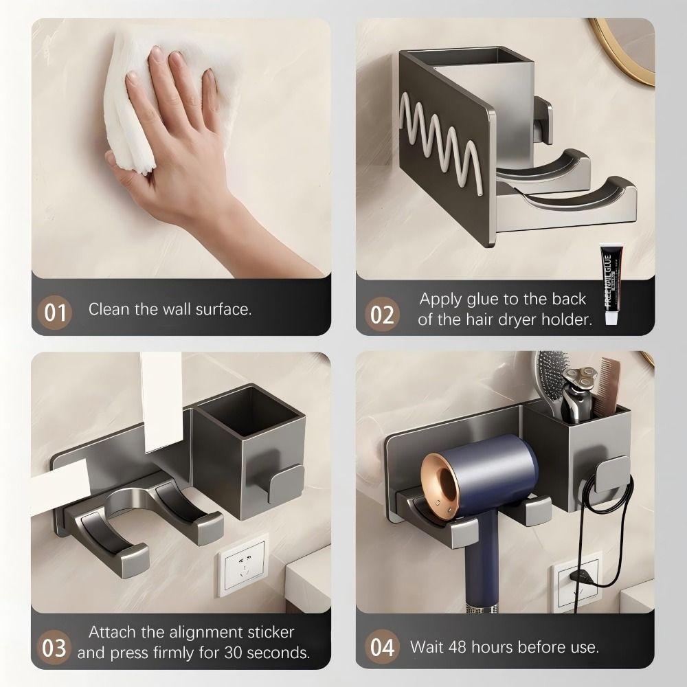 Wall Mounted Storage Bracket Multi-Functional Blower Holder Hair Dryer Shelf  Home Bathroom