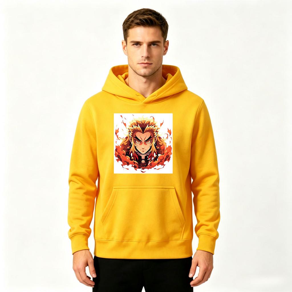 Men's Anime Print Pullover Hoodie, Casual Flame Character Long Sleeve Sweatshirt for Daily Wear