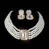 Multi-layer imitation pearl geometric rectangular crystal necklace earrings bridal choker diamond necklace collar women