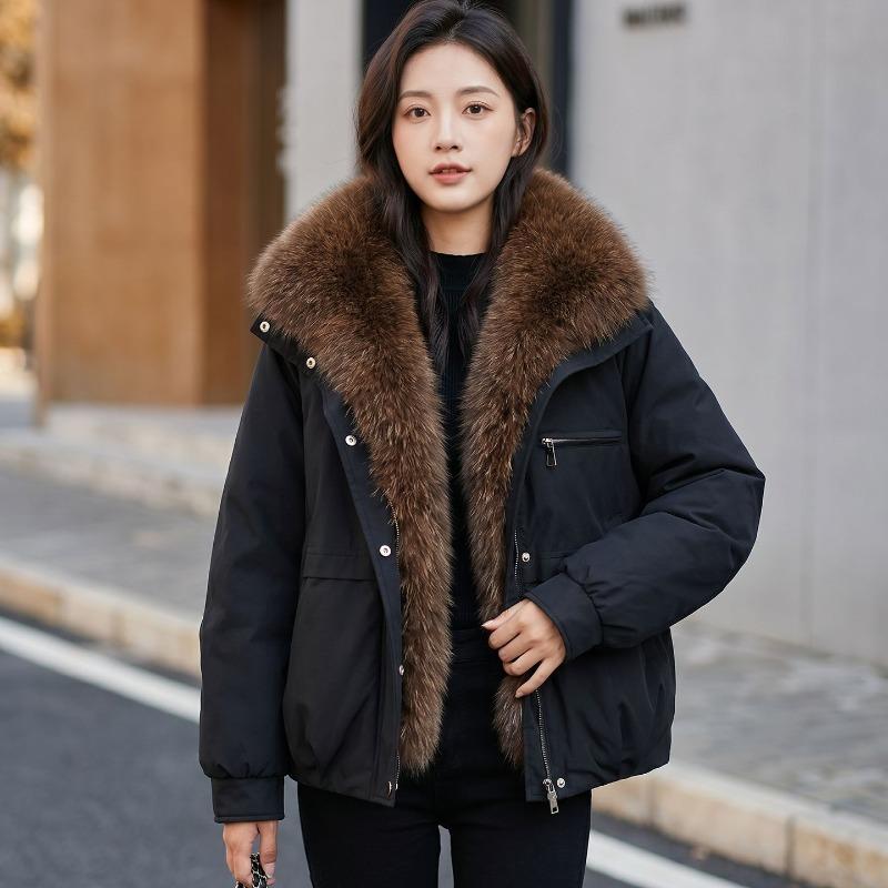 2026 Fashion Long-Fur-collar Winter Short Parkas Women's Cotton-padded Jacket Thicken Warm Coat Female Casual Loose Outerwear