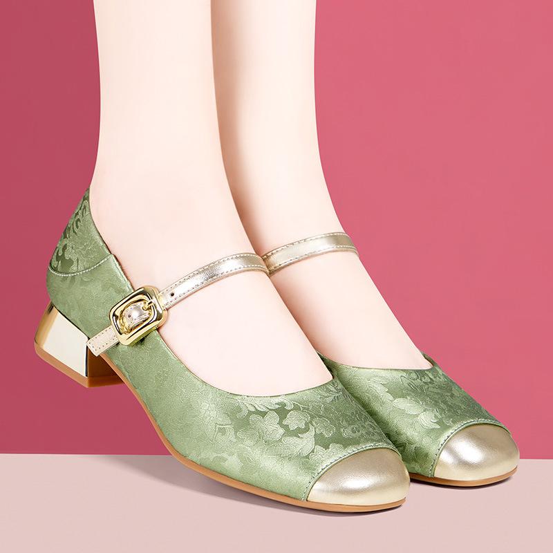 2.5cm 4cm Breathable Comfortable Shallow Mouth Floral National Flat Platform Shoes 2025 Spring Soft Leather Mary Janes Mom Dance