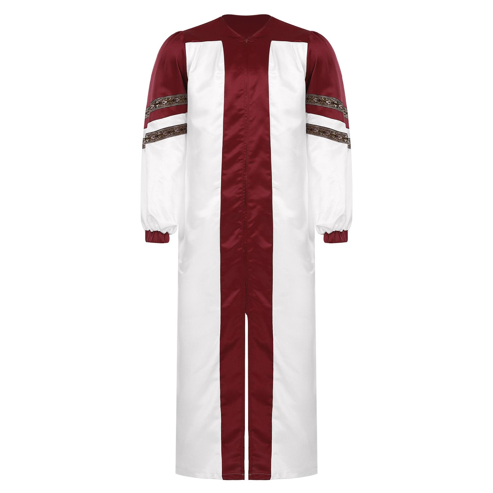 

Чоловіча хорова мантія Хелловін Косплей Тематична вечірка Костюм V-подібний виріз Вишиті смуги Довгий рукав Клірична мантія M бордовий