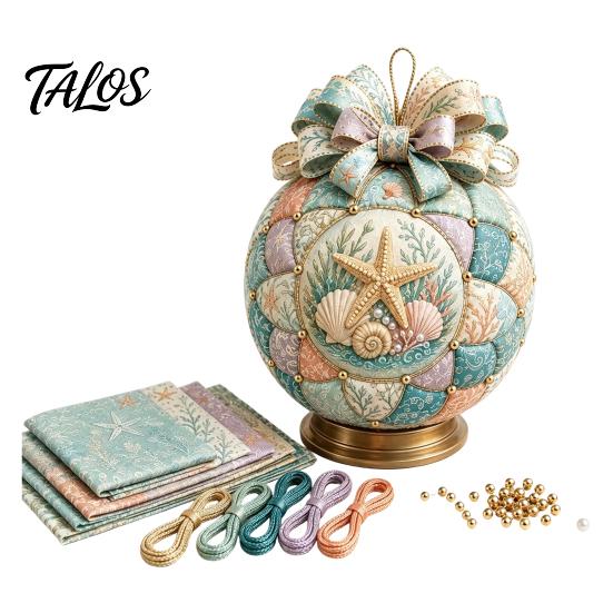 Decorative Marine Elements Kit Ocean Treasures DIY Patchwork Ball Ornament Kit, Nautical Dolphin Fabric Craft Making Unique Handmade Home Decor
