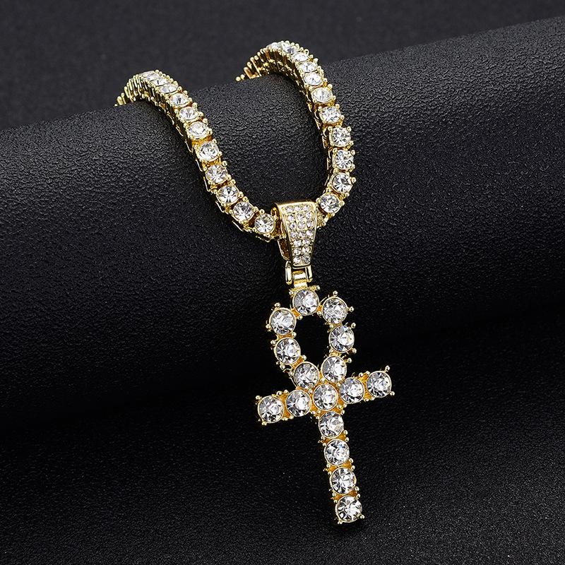 TEMU Creative Alloy Full Diamond Cross Necklace
