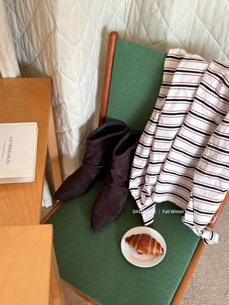 

Ботильоны с острым носком в стиле ретро, плиссированные ботинки-чулки, женские узкие ковбойские ботинки в западном стиле, узкие ботильоны 39 темно-коричневого