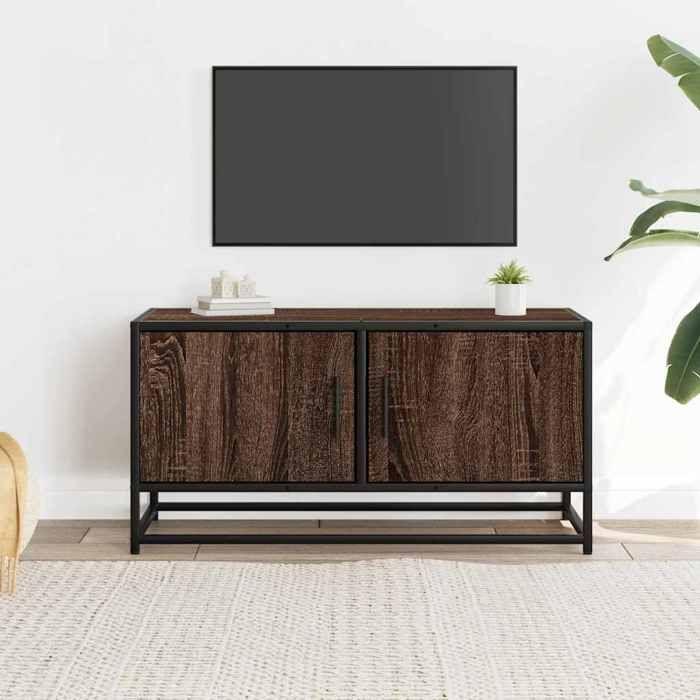 VidaXL Meuble TV chêne marron 80x34,5x40 cm bois d'ingénierie et métal, banc TV, meuble hifi, centre de divertissement, 848828