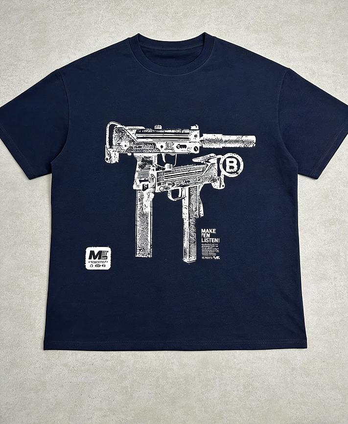 Unisexs Gun Pattern TShirt Black Street Casual ShortSleeved TShirt White Line Art LooseFitting RoundNeck Summer Top