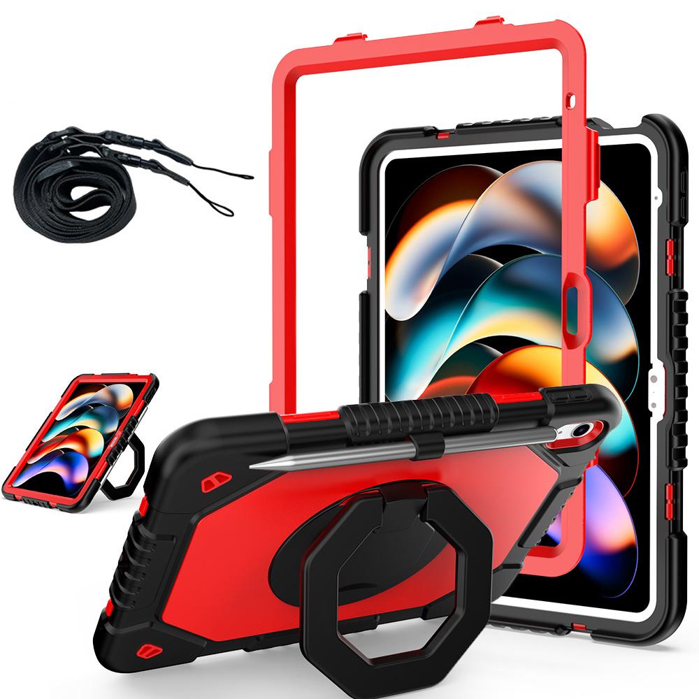 For iPad (2025) / 10.9 (2022) Case Hand Grip Kickstand Shockproof Silicone + PC Tablet Cover with Detachable Strap / Pen Slot