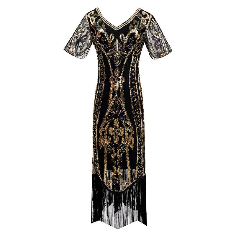 

Платье с бахромой из пайеток Винтажное вечернее платье Платье для выступления Платье Великий Гэтсби XL