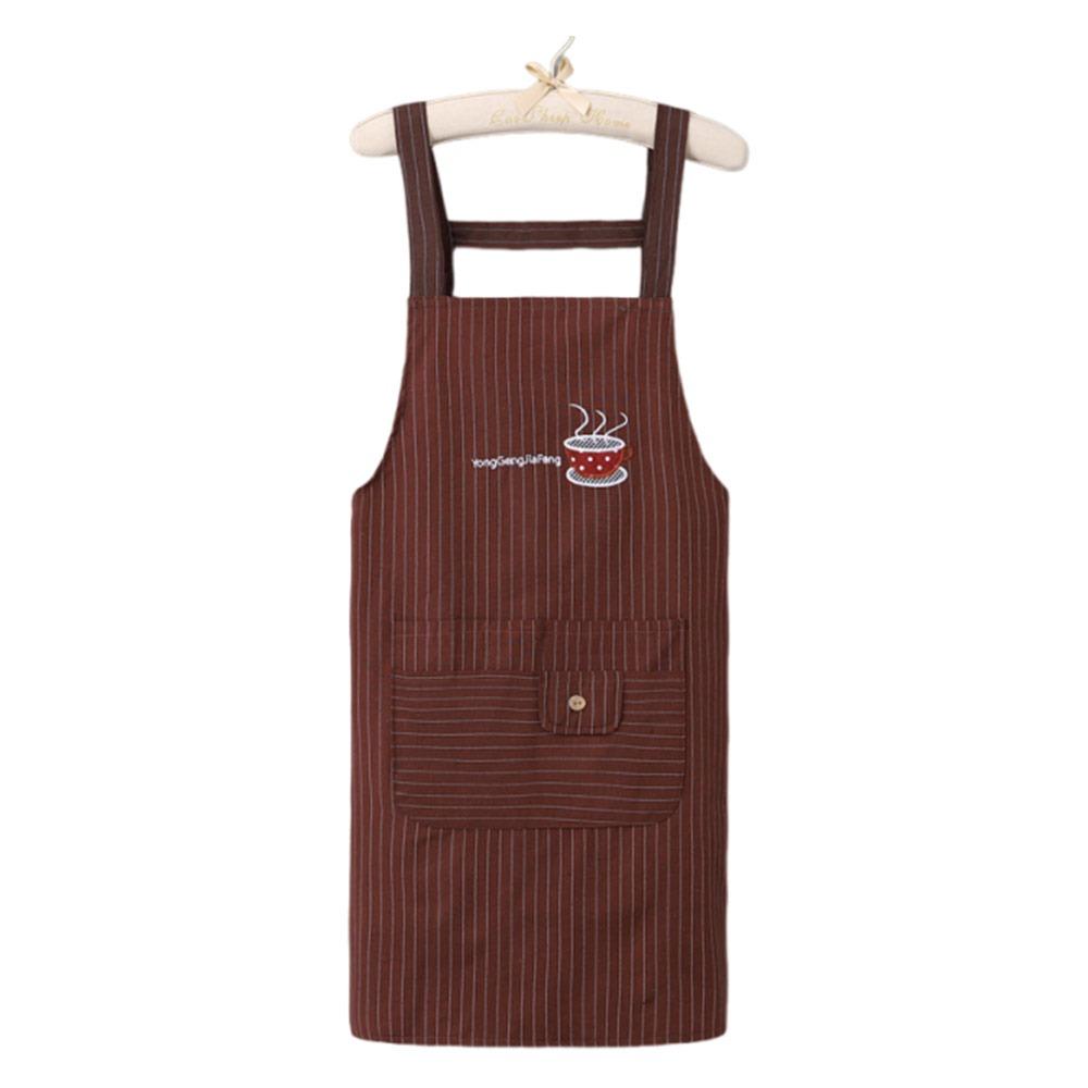 Stripe Design Cotton Apron Sleeveless Cooking Apron Two Front Pockets Women Apron  Coffee House