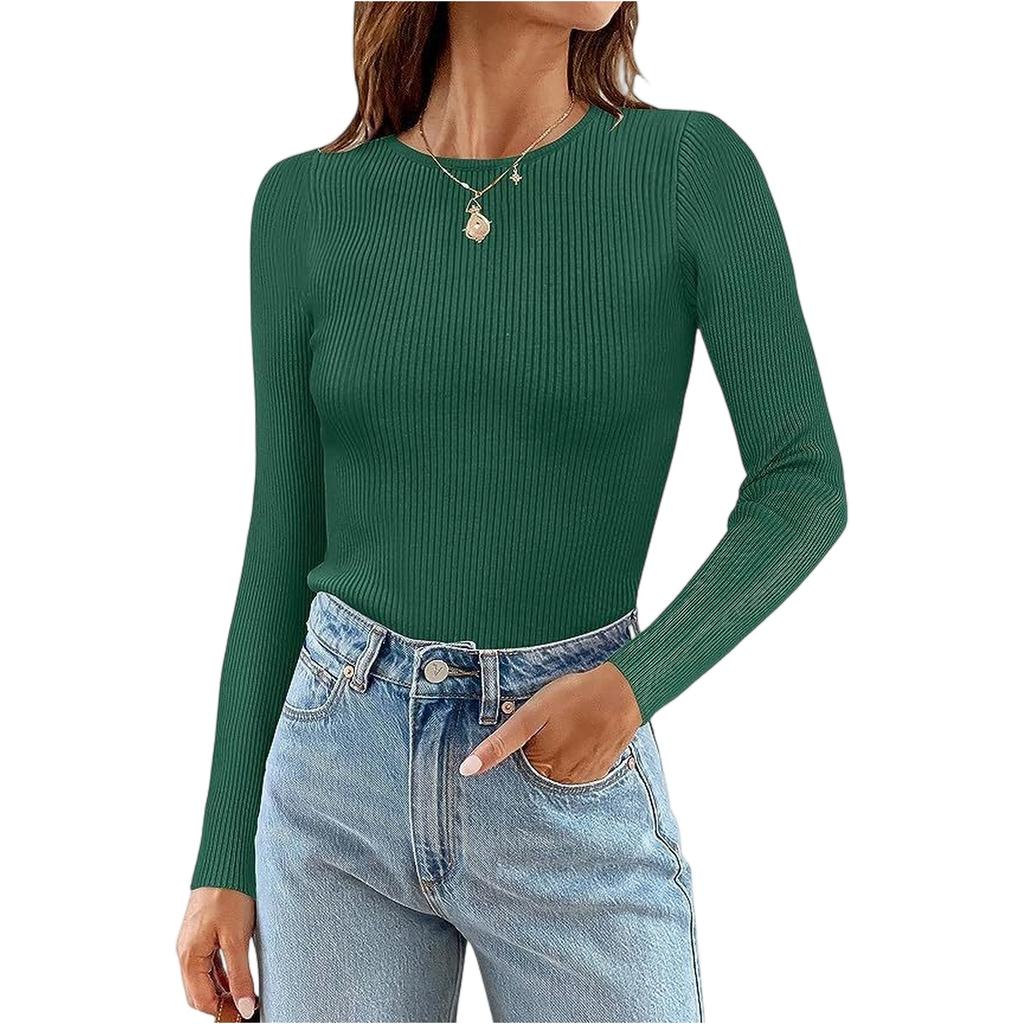 Maglietta da Donna a Maniche Lunghe Girocollo a Righe Slim Fit Casual Basic