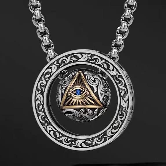 Niche Design Chinese Style Pixiu Pendant Necklace - Double Ring Men's Trendy Retro Jewelry