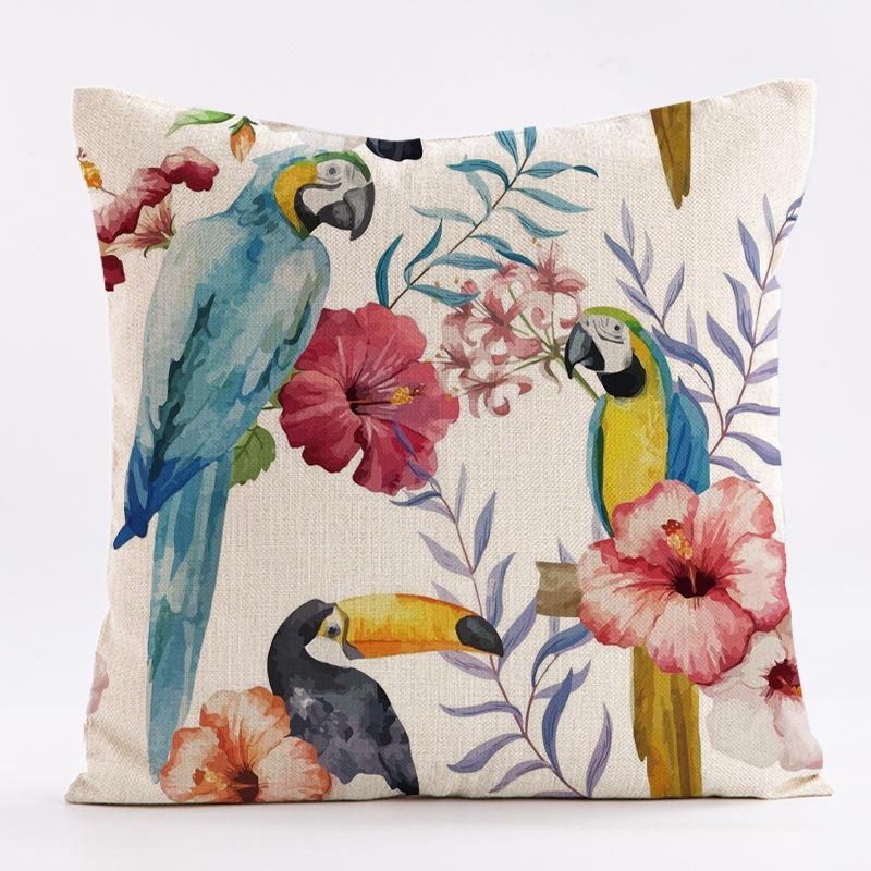 New Flower-and-bird Tropical Plant Waterproof Pillowcase, Printed Sofa Cushion, Detachable and Washable Pillow 45x45cm (Pillow Insert Not Included)