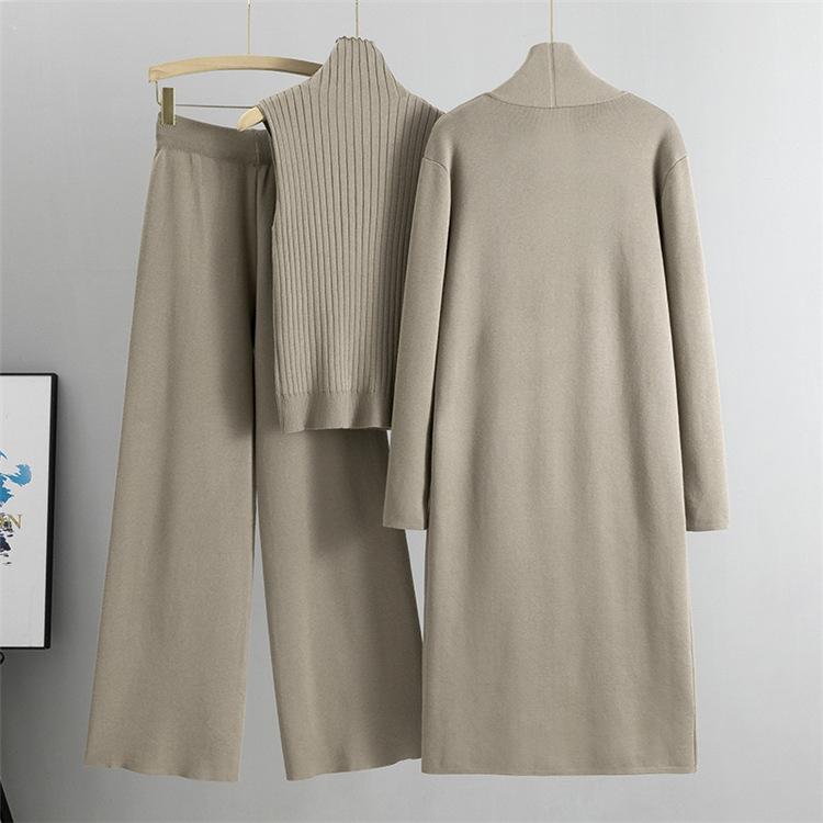Outono e inverno feminino plus size temperamento preguiçoso tricô terno sem mangas colete suéter cardigan calça terno