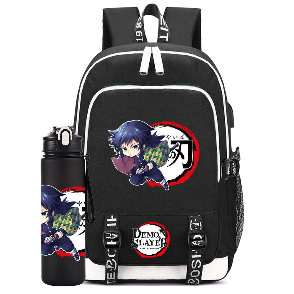 2Pcs/set Anime Demon Slayer Printed Backpack Large Capacity Waterproof Bookbag With 750ml Water Bottler Laptop Student Boy Girl Bookbag Gift