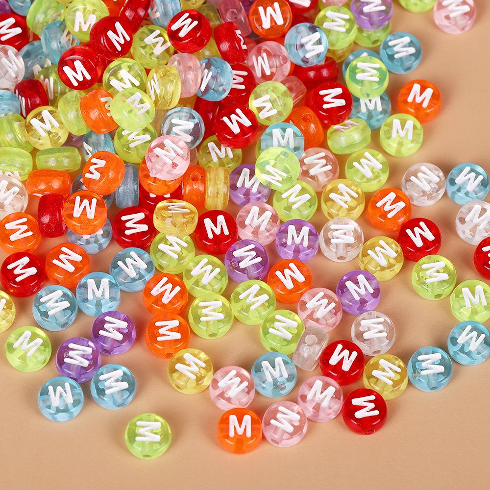 Acrylic Drip Oil Single Letter Flat Beads — Transparent DIY Bracelet Jewelry Accessories for Kids