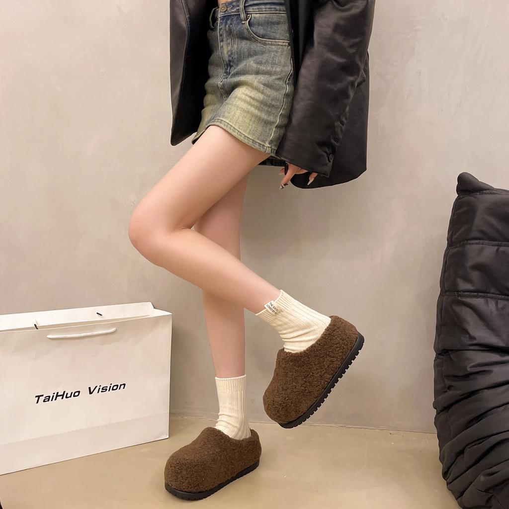 Fashion Leopard Platform Fur Slippers Women Home Cotton Shoes Winter Warm Casual Plush Mules 2025 Trend Flip Flop Woman Snow Botas Mujer