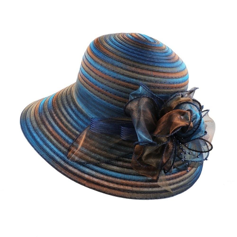 Кружевная женская шляпа от солнца Шляпа-солнцезащита из органзы Элегантная шляпа от солнца Рыбацкая кепка Пляж темно-синий