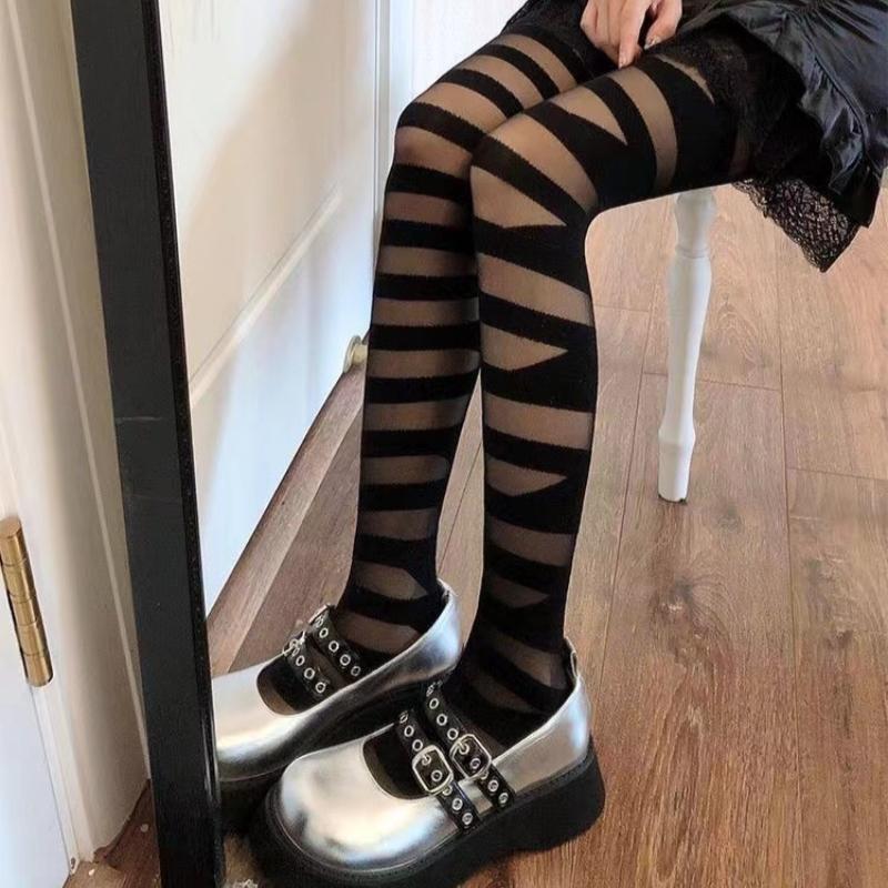 Women Sexy Pantyhose Striped Pattern Summer Breathable Tights Seamless Skinny Stocking