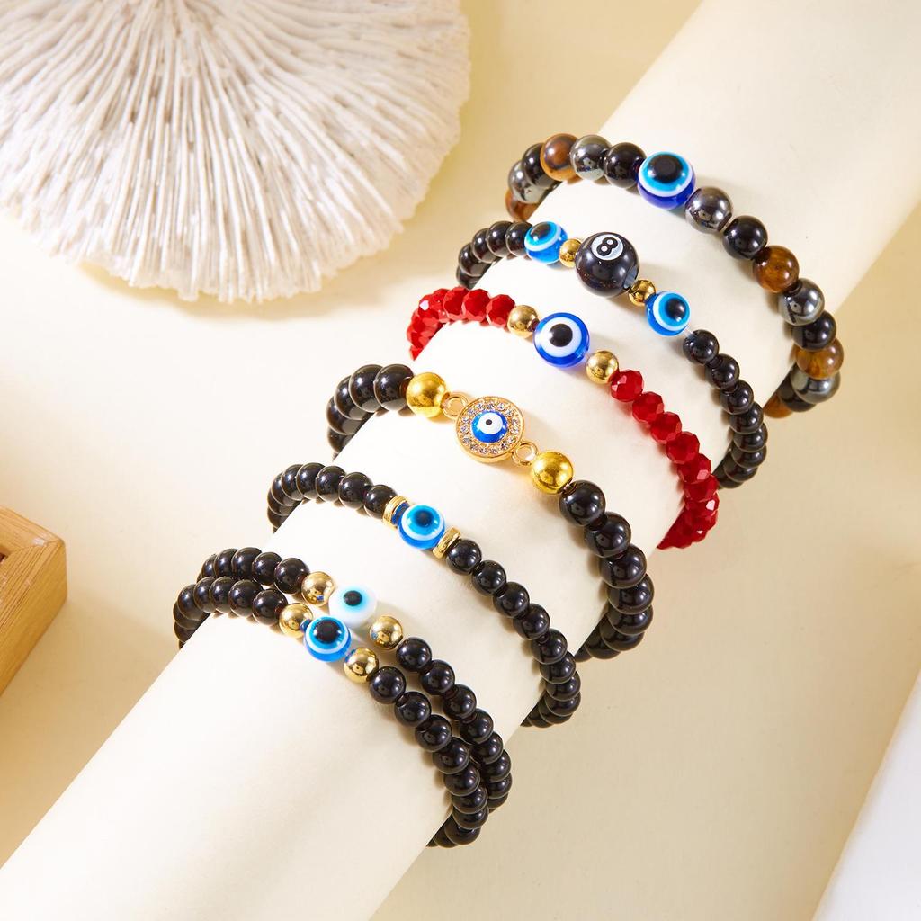 European-American Blue Evil Eye & Black Hematite 8mm Beaded Bracelet