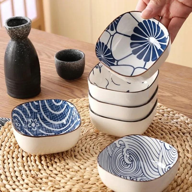 Japanese Square Dip Bowl Ceramic Household Printing Soy Sushi Sauce Plate Snacks Fruit Plate Cheese Dipping Sauce Dish Tableware