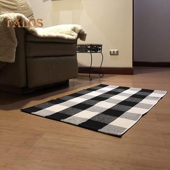 Bathroom Floor Mat Quick Absorbent Quick-Drying Anti-Slip Colorblock Plaid Printing Manual Braided Multipurpose Bath Shower Sink Kitchen Carpet