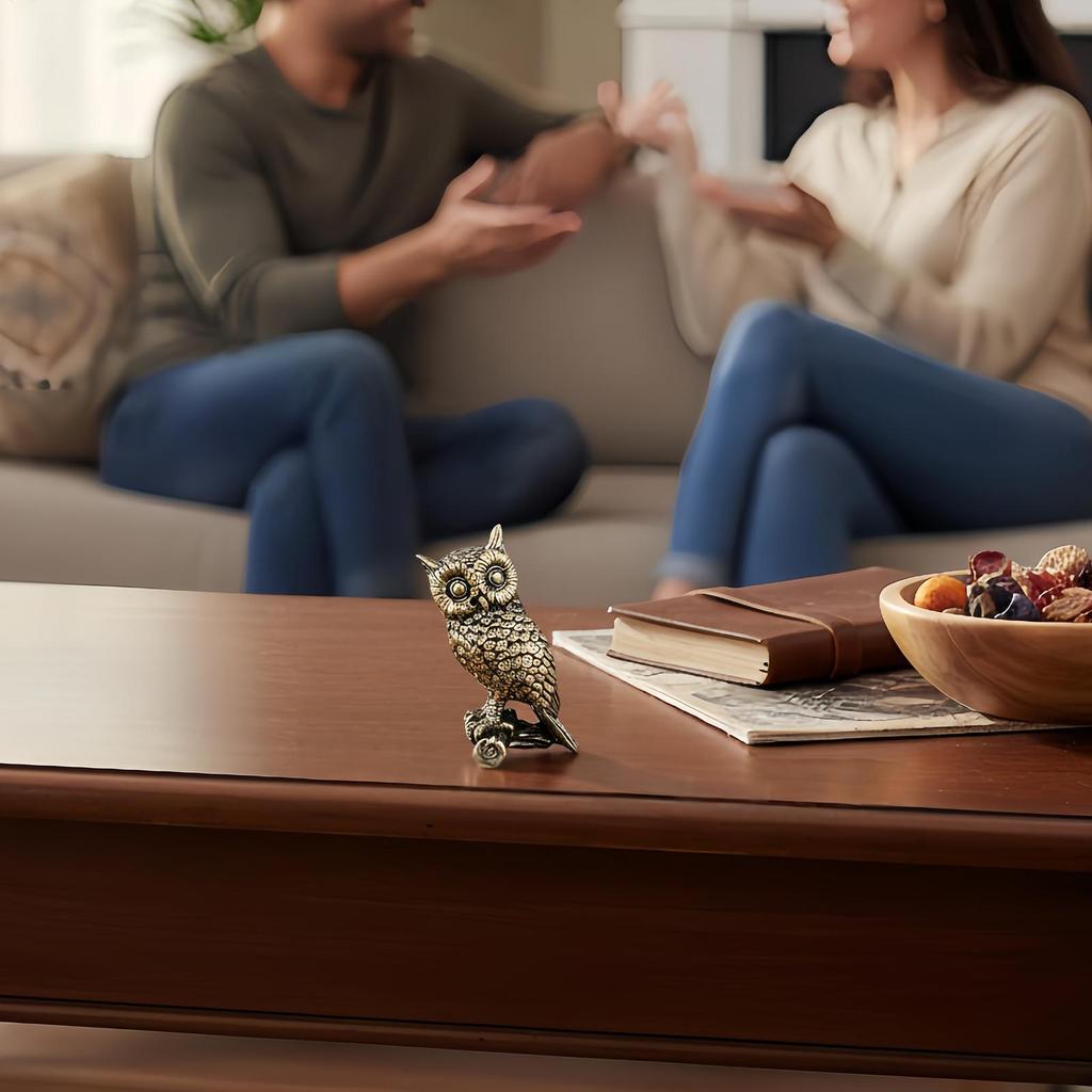 Owl Figurine Decorative Brass Bird Sculpture 1.89 Inches Owl Figurines for Living Room Study Room Shelf Table Porch Entryway