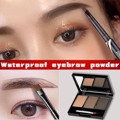 Três cores de pó de sobrancelha maquiagem de longa duração à prova d'água não branqueador natural tridimensional multifuncional sombra bandeja estudante cosméticos