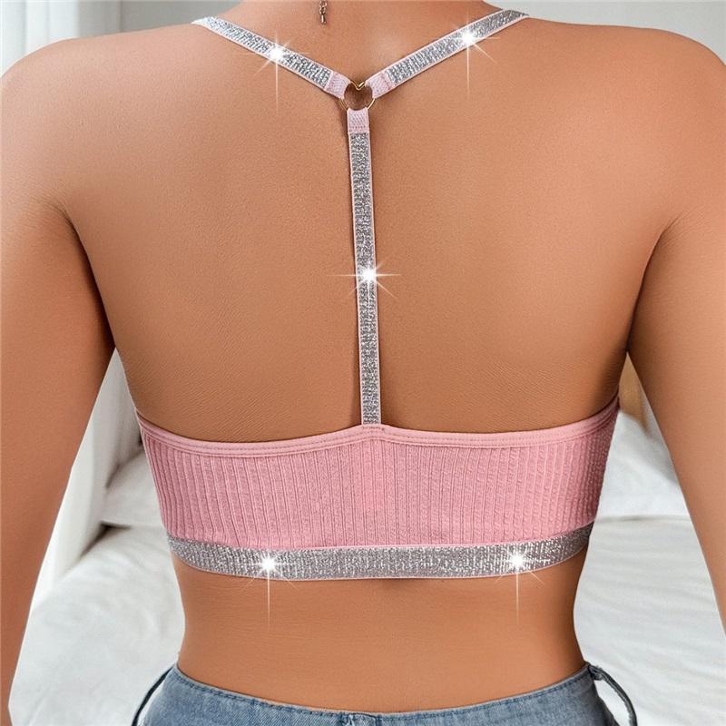 Halter Spitzenbesatz Rückenfreier BH mit silbernem Band Stilvolle Unterwäsche Camisole BH für Oberbekleidung Damenmode-BH