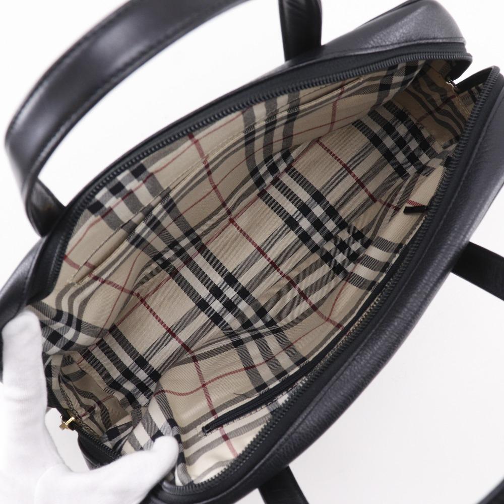 BURBERRY Shibo leather Handbag Nova Check black leather Women Used
