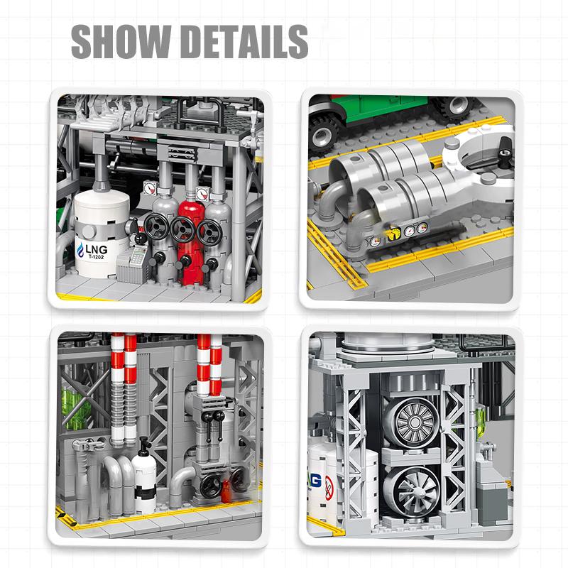 Non-Toxic City Street View Building Blocks Natural Gas Storage Center Laboratory Transport Station 3 In 1 Assembly Model Bricks Kids Gifts