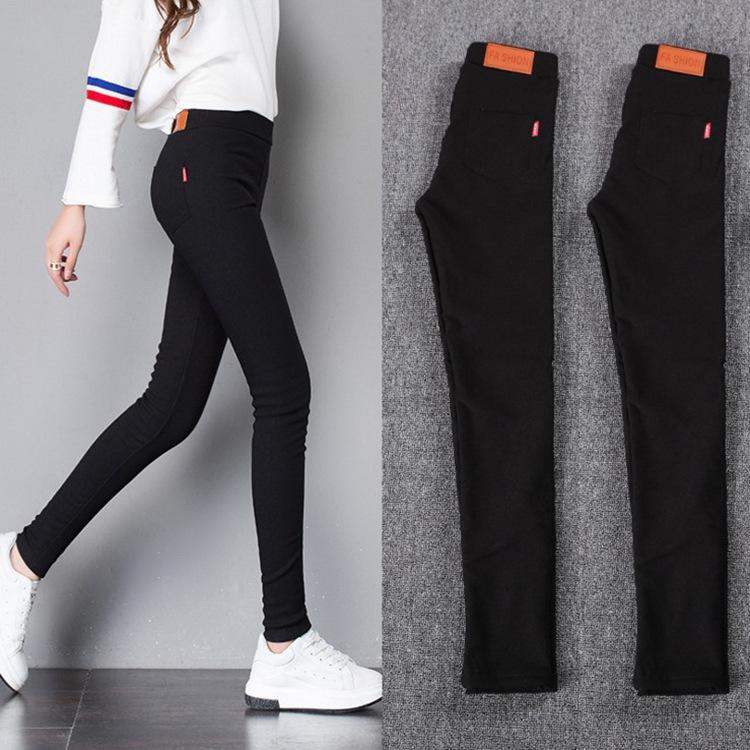 Übergröße Schlankmachende Schwarze Bleistifthose: Frühlings-/Herbst-Dünne Oberbekleidung Leggings für Damen